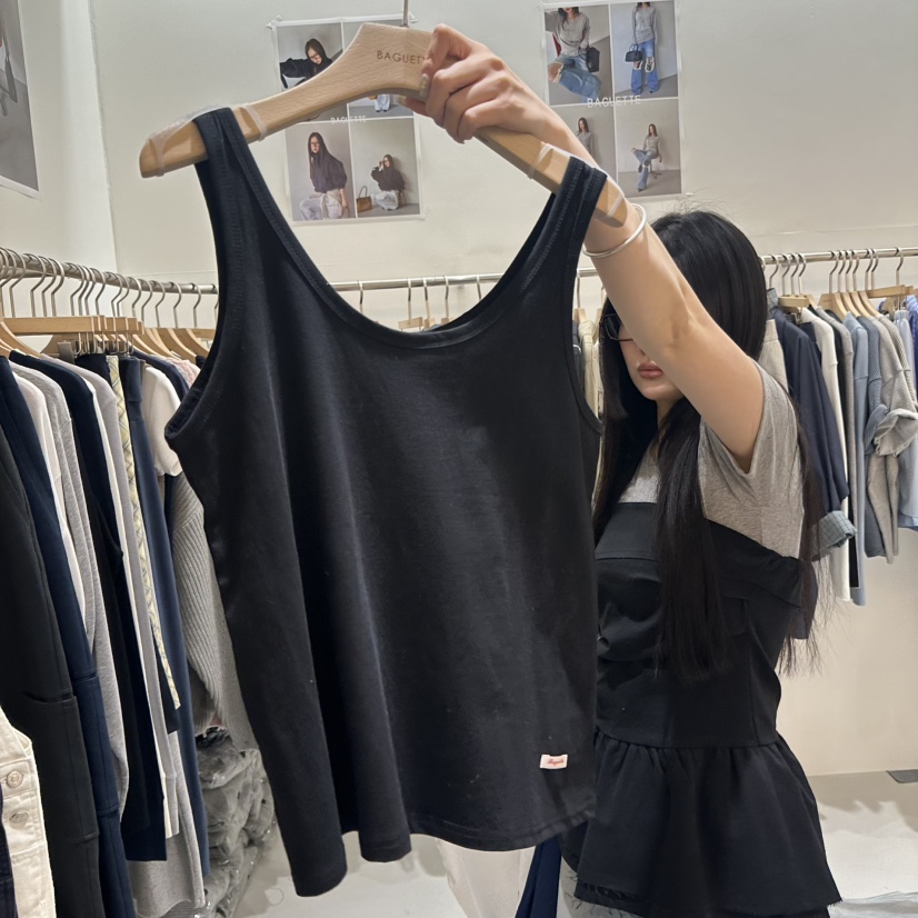 BAGUETTE-P韓國代購女士新款推薦休閑真品26春夏吊帶背心真絲BAGUETTE-P吊帶/背心圖色3黑色