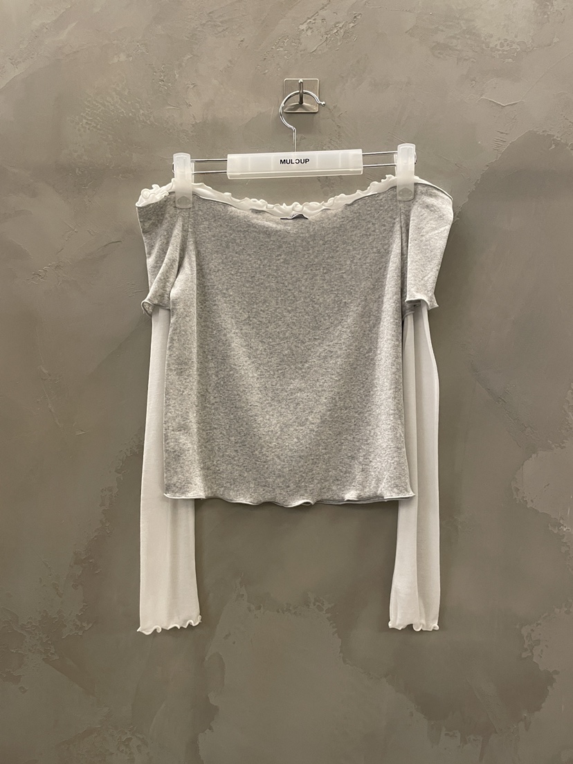 MULCUP韓國代購女士新品休閑時尚推薦長袖T恤假兩件雙排扣MULCUP長袖T恤圖色2