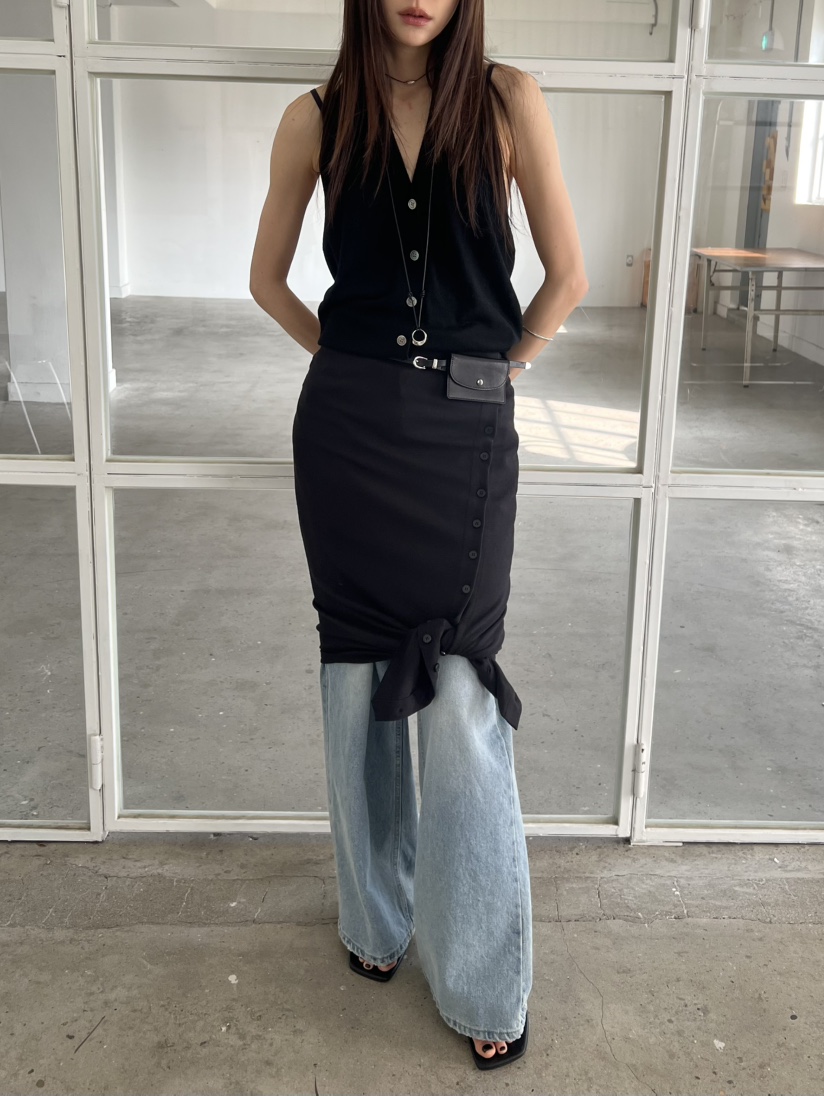 NOVUS韓國直郵女裝新款職業休閑26春夏時尚半身裙中短裙紐扣NOVUS半身裙/中短裙