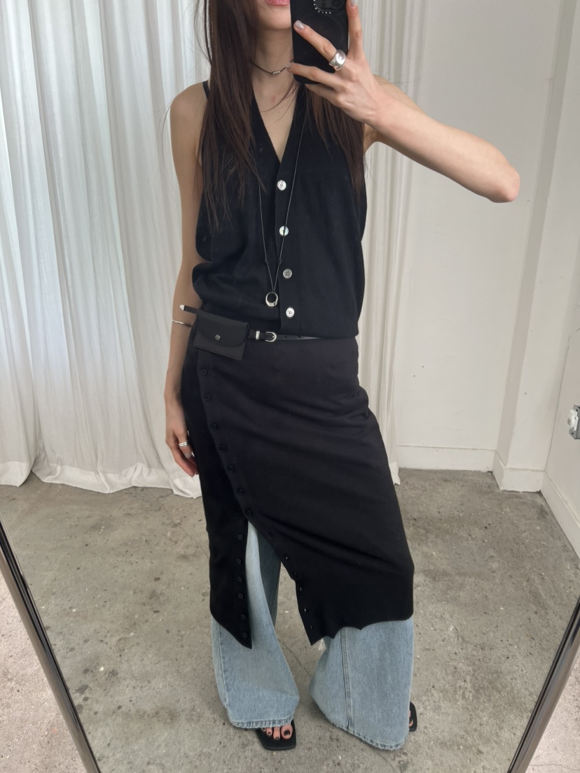 NOVUS韓國直郵女裝新款職業休閑26春夏時尚半身裙中短裙紐扣NOVUS半身裙/中短裙