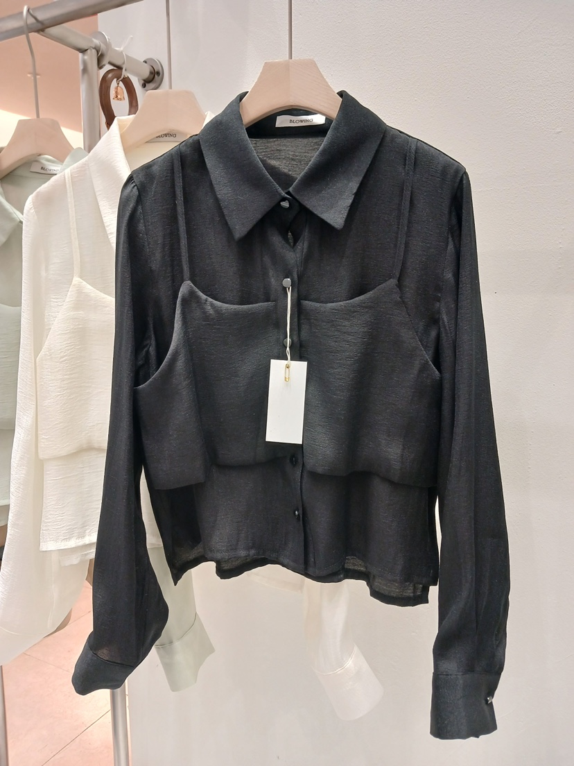 X韓國直郵女士新品推薦人氣26春夏職業熱賣時尚襯衫蕾絲衫X襯衫/蕾絲衫圖色2