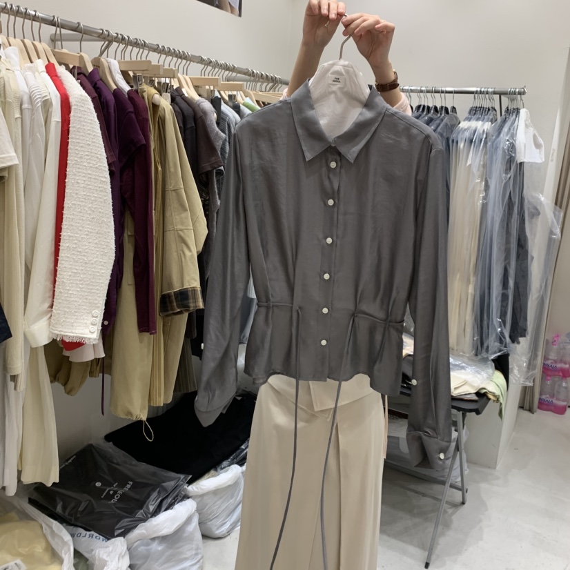 FRE韓國東大門代購女士新品人氣職業26春夏襯衫蕾絲衫含腰繩FRE襯衫/蕾絲衫圖色3