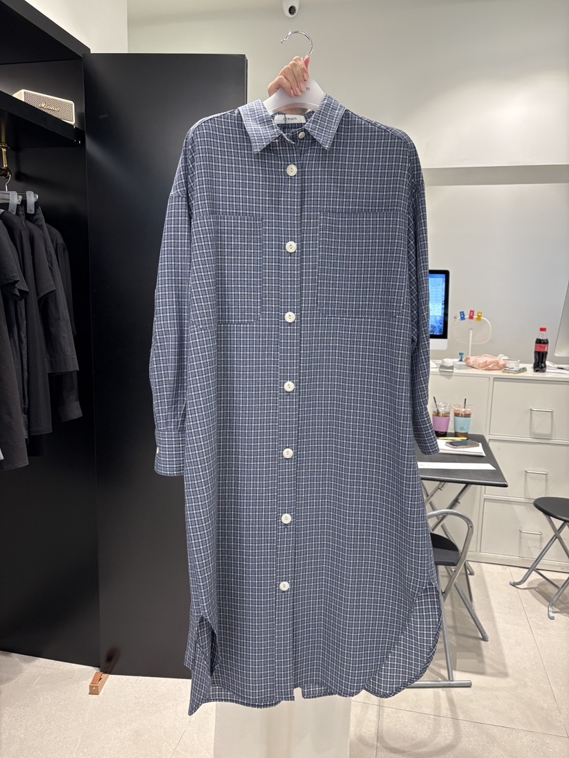 CREAM-P韓國直郵實拍女裝新款26春夏人氣連衣裙含腰帶格子CREAM-P連衣裙圖色2深藍色