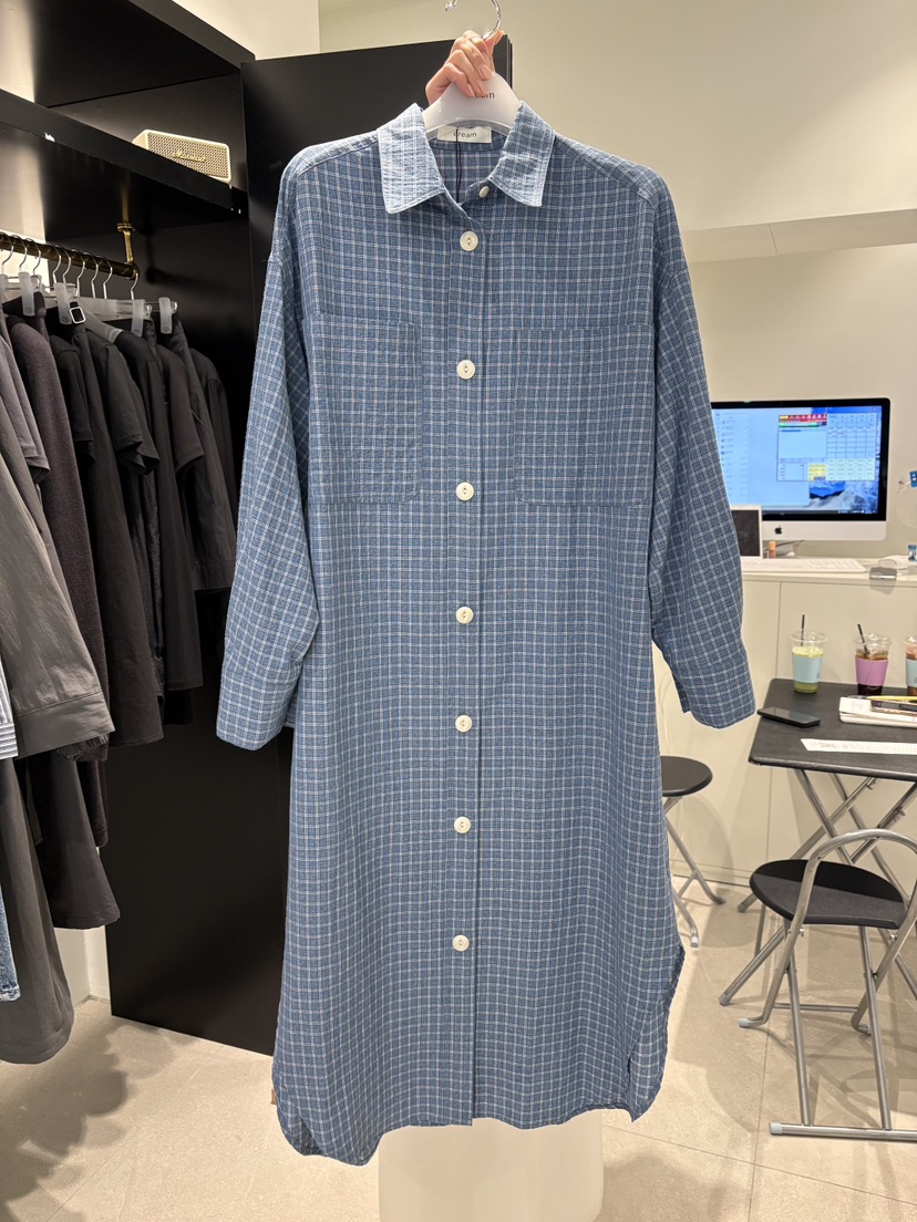 CREAM-P韓國直郵實拍女裝新款26春夏人氣連衣裙含腰帶格子CREAM-P連衣裙圖色3淺藍色