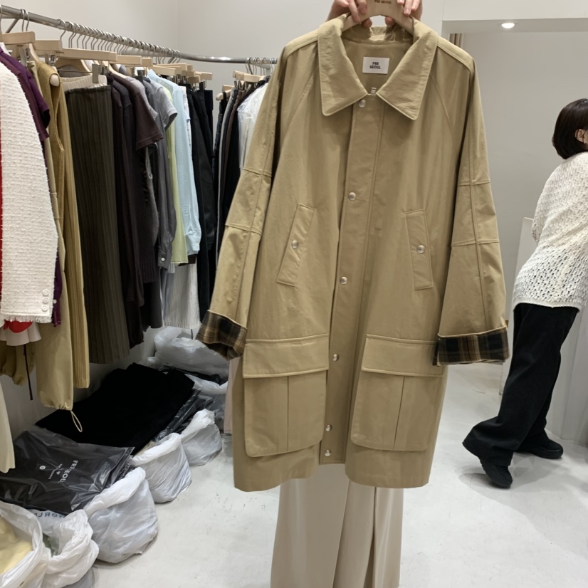 FRE韓國東大門直郵女裝新款時尚推薦職業人氣長款風衣口袋FRE長款風衣圖色1