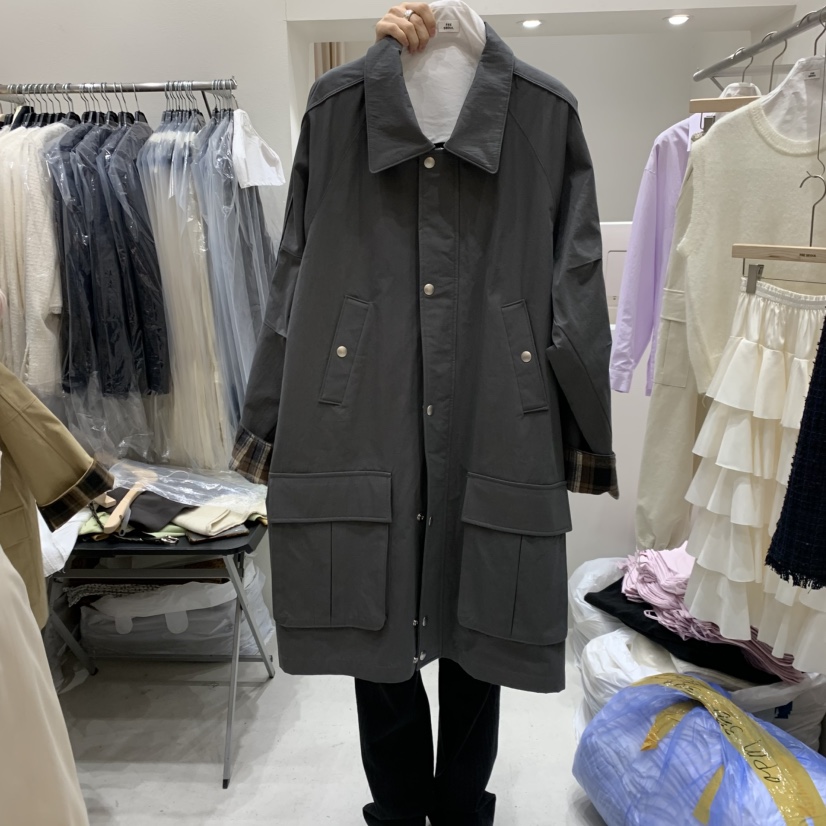 FRE韓國東大門直郵女裝新款時尚推薦職業人氣長款風衣口袋FRE長款風衣圖色2