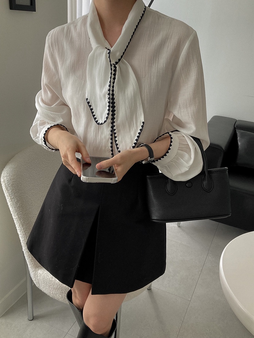 X韓國直郵實拍女士新品休閑人氣26春夏熱賣職業襯衫蕾絲衫X襯衫/蕾絲衫圖色1