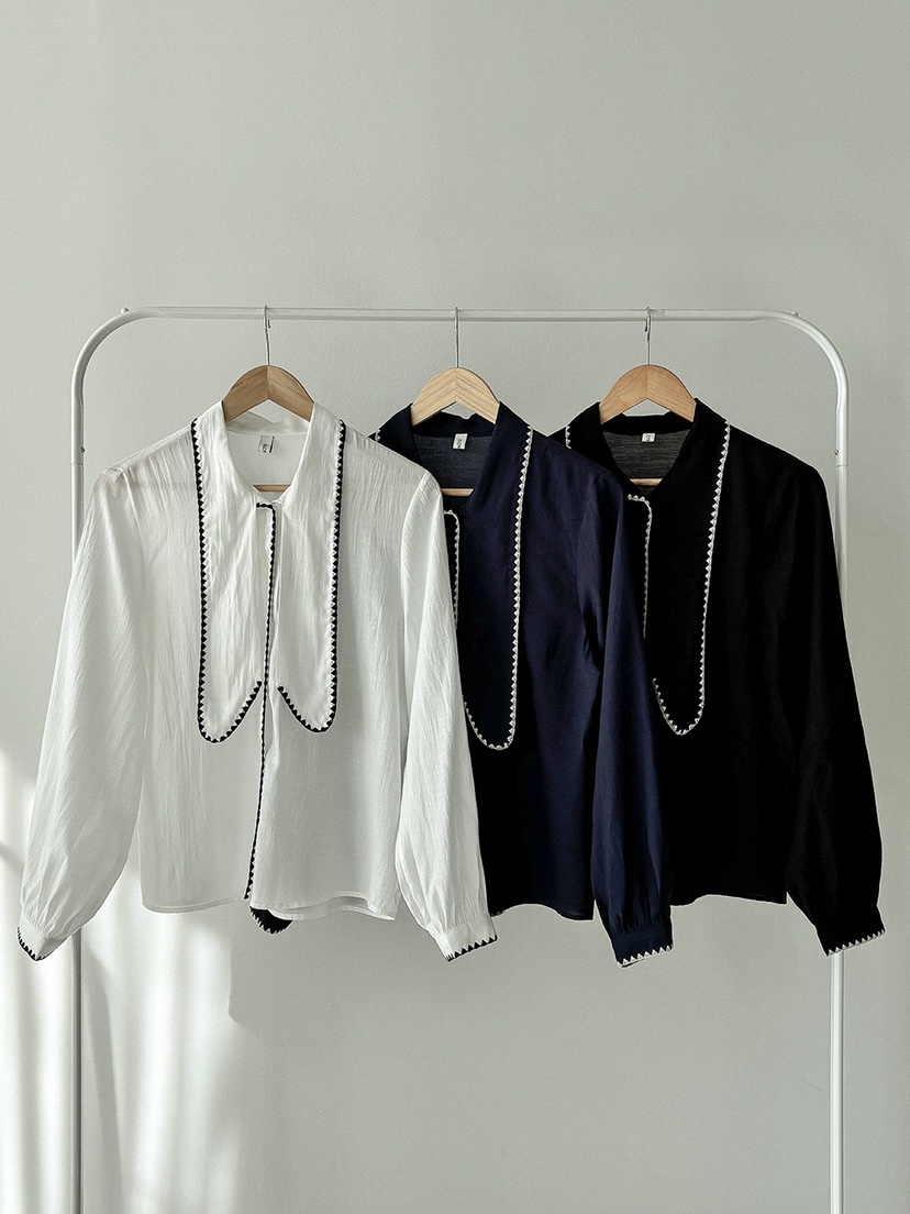 X韓國直郵實拍女士新品休閑人氣26春夏熱賣職業襯衫蕾絲衫X襯衫/蕾絲衫圖色2左二色