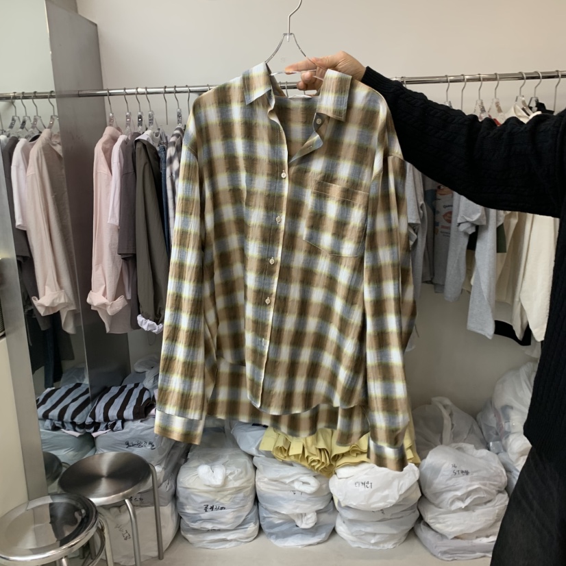 LEESEED-A韓國東大門代購女士新款26春夏襯衫蕾絲衫格子SEeD/LEESEED襯衫/蕾絲衫圖色2