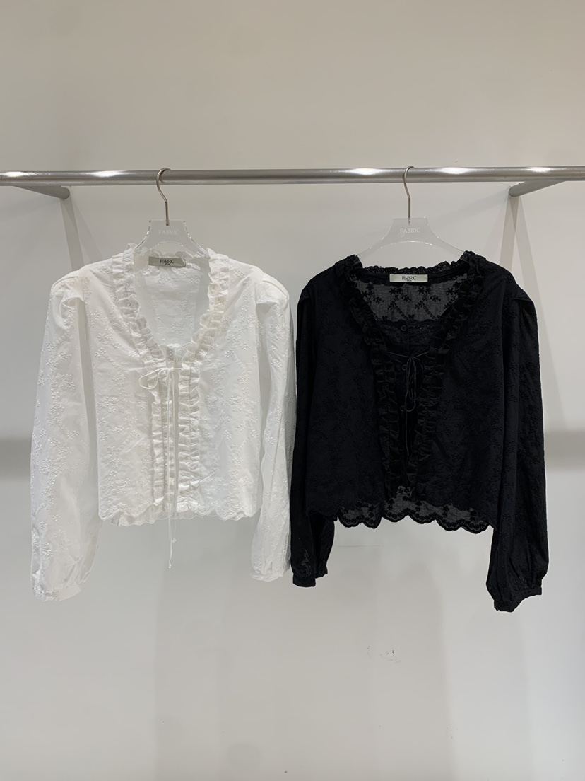 FABRIC韓國直郵實拍女士新品熱賣休閑襯衫蕾絲衫荷葉邊蕾絲FABRIC襯衫/蕾絲衫