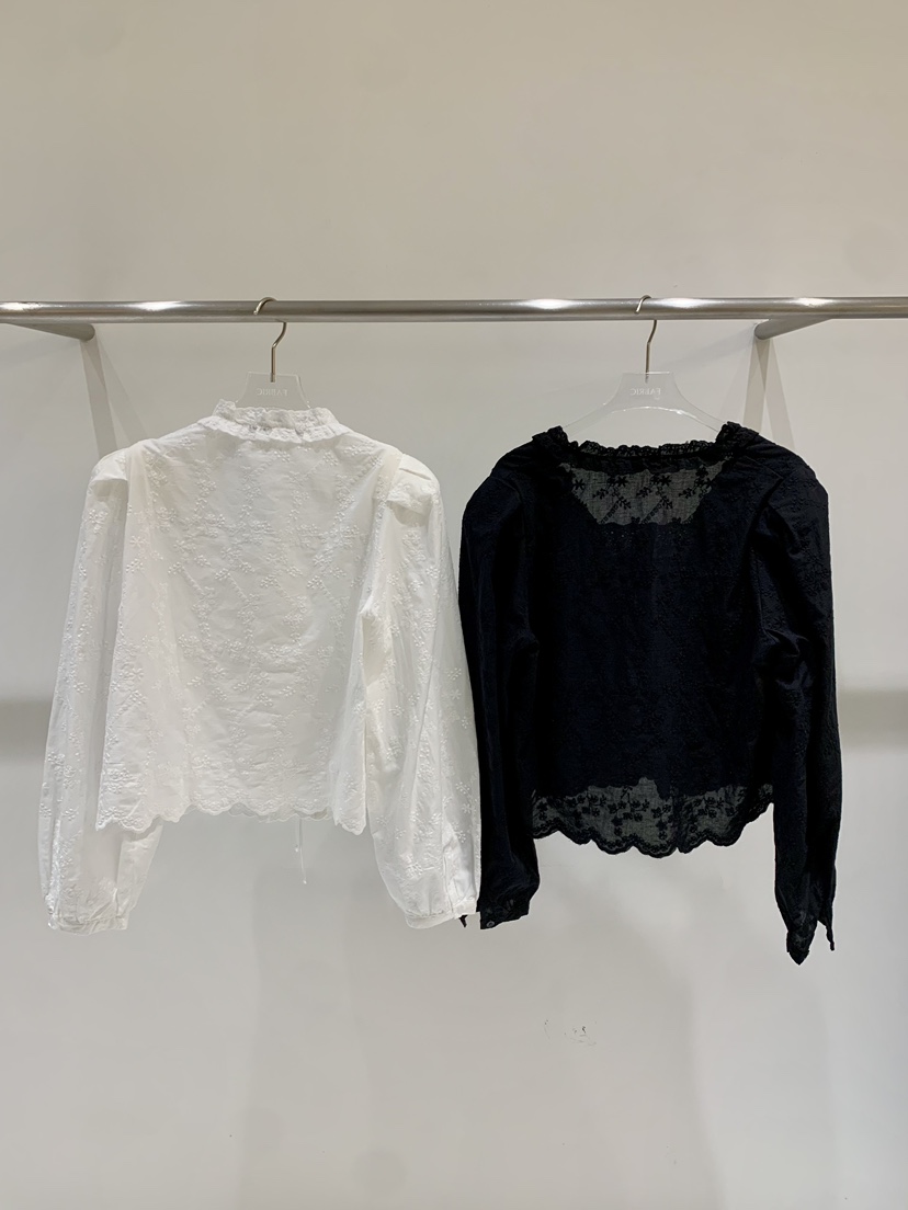 FABRIC韓國直郵實拍女士新品熱賣休閑襯衫蕾絲衫荷葉邊蕾絲FABRIC襯衫/蕾絲衫