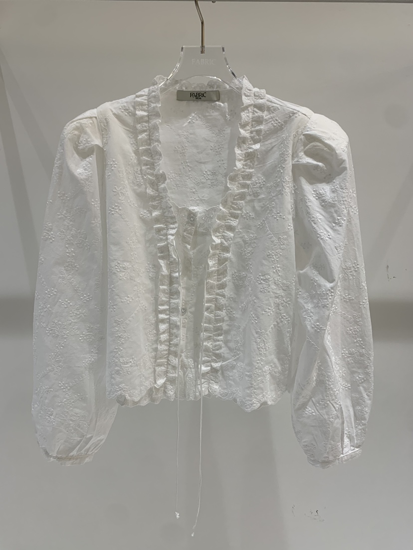 FABRIC韓國直郵實拍女士新品熱賣休閑襯衫蕾絲衫荷葉邊蕾絲FABRIC襯衫/蕾絲衫