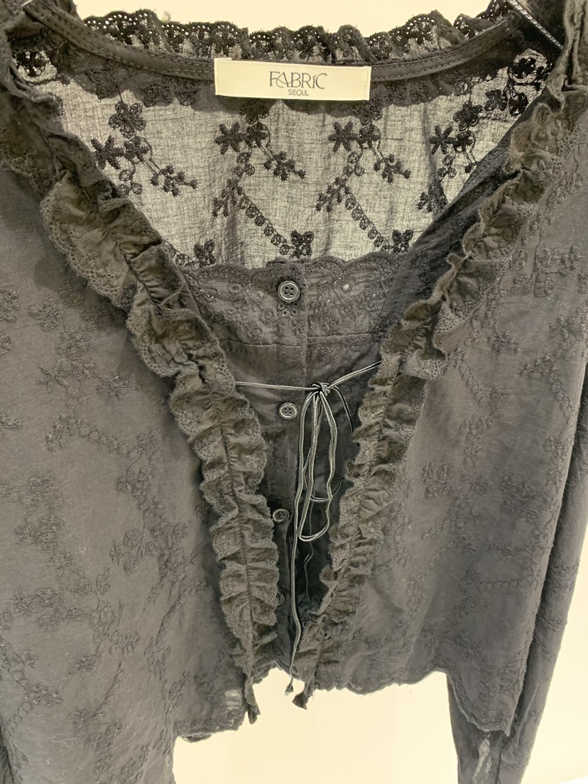 FABRIC韓國直郵實拍女士新品熱賣休閑襯衫蕾絲衫荷葉邊蕾絲FABRIC襯衫/蕾絲衫