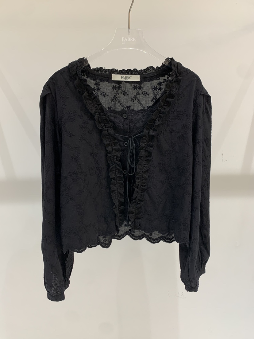 FABRIC韓國直郵實拍女士新品熱賣休閑襯衫蕾絲衫荷葉邊蕾絲FABRIC襯衫/蕾絲衫圖色2
