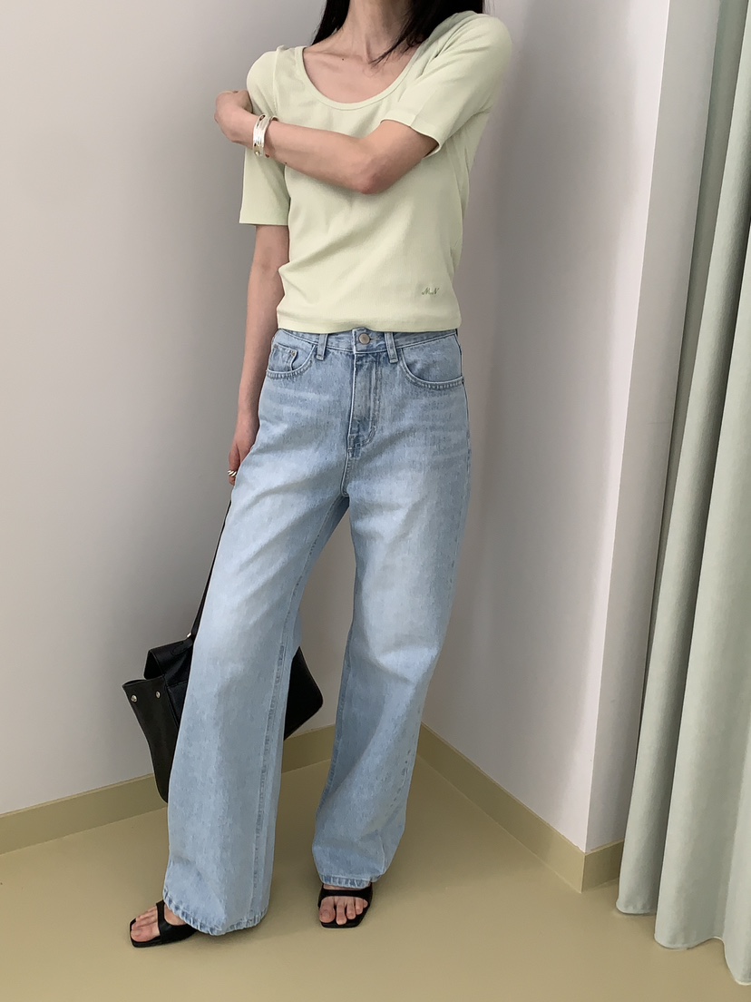 MOVENNE韓國代購女士新品熱賣休閑職業牛仔褲直筒牛仔修身MOVENNE牛仔褲