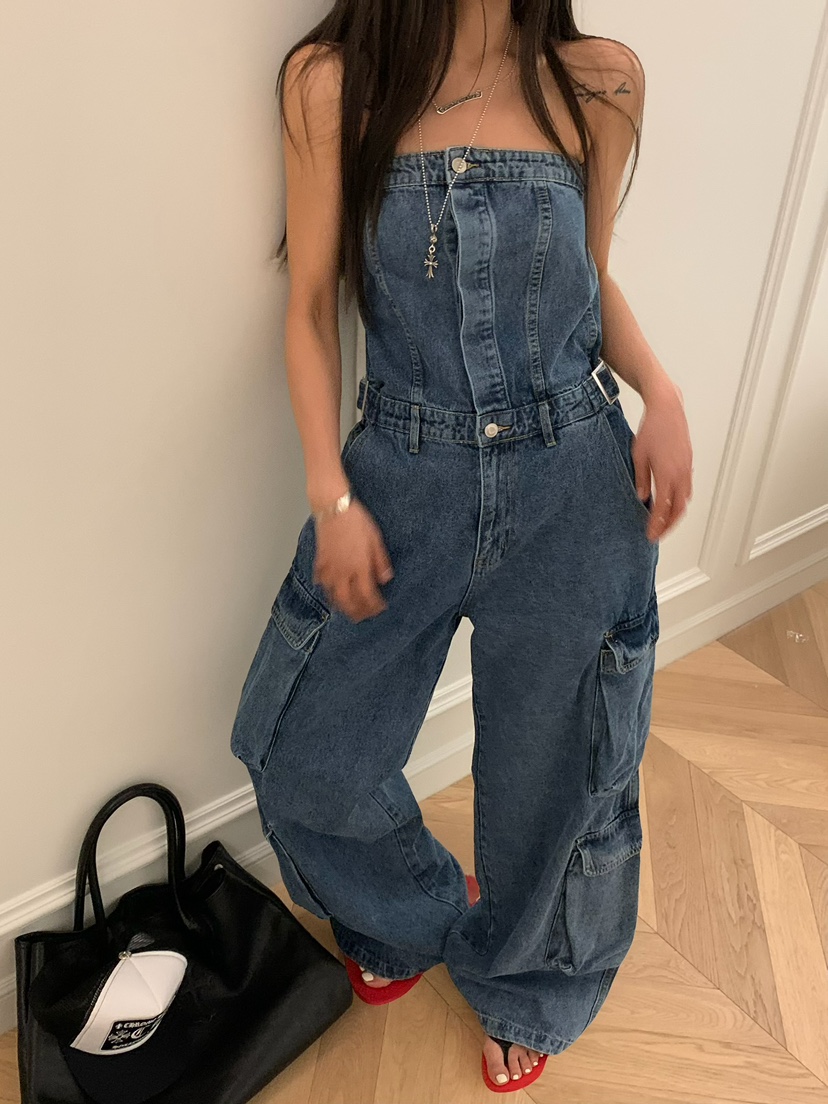 VIRKIN韓國東大門直郵女裝新款職業熱賣26春夏背帶褲口袋VIRKIN背帶褲