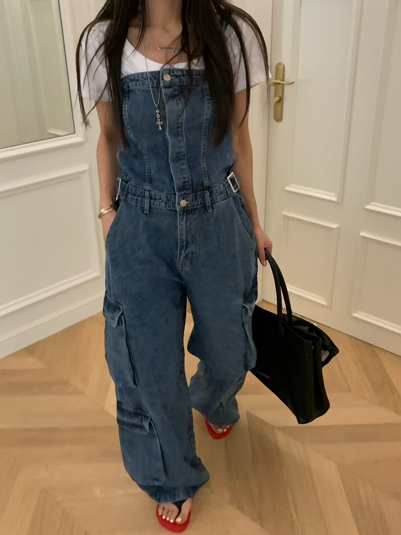 VIRKIN韓國東大門直郵女裝新款職業熱賣26春夏背帶褲口袋VIRKIN背帶褲