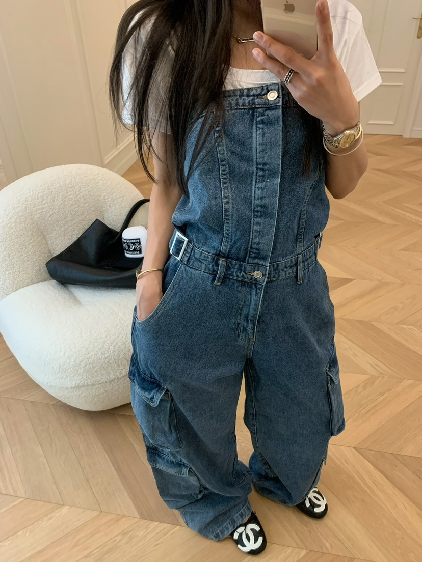 VIRKIN韓國東大門直郵女裝新款職業熱賣26春夏背帶褲口袋VIRKIN背帶褲