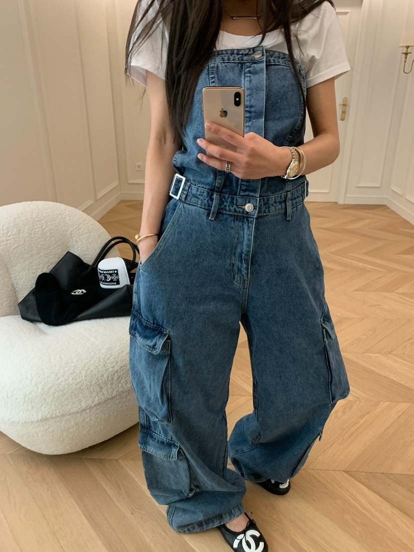 VIRKIN韓國東大門直郵女裝新款職業熱賣26春夏背帶褲口袋VIRKIN背帶褲