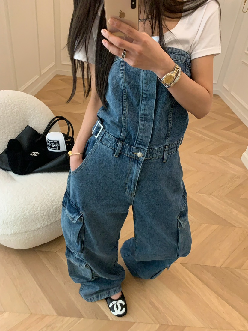 VIRKIN韓國東大門直郵女裝新款職業熱賣26春夏背帶褲口袋VIRKIN背帶褲