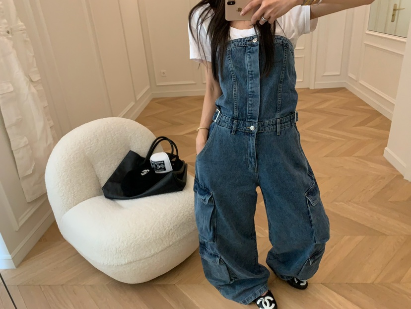 VIRKIN韓國東大門直郵女裝新款職業熱賣26春夏背帶褲口袋VIRKIN背帶褲