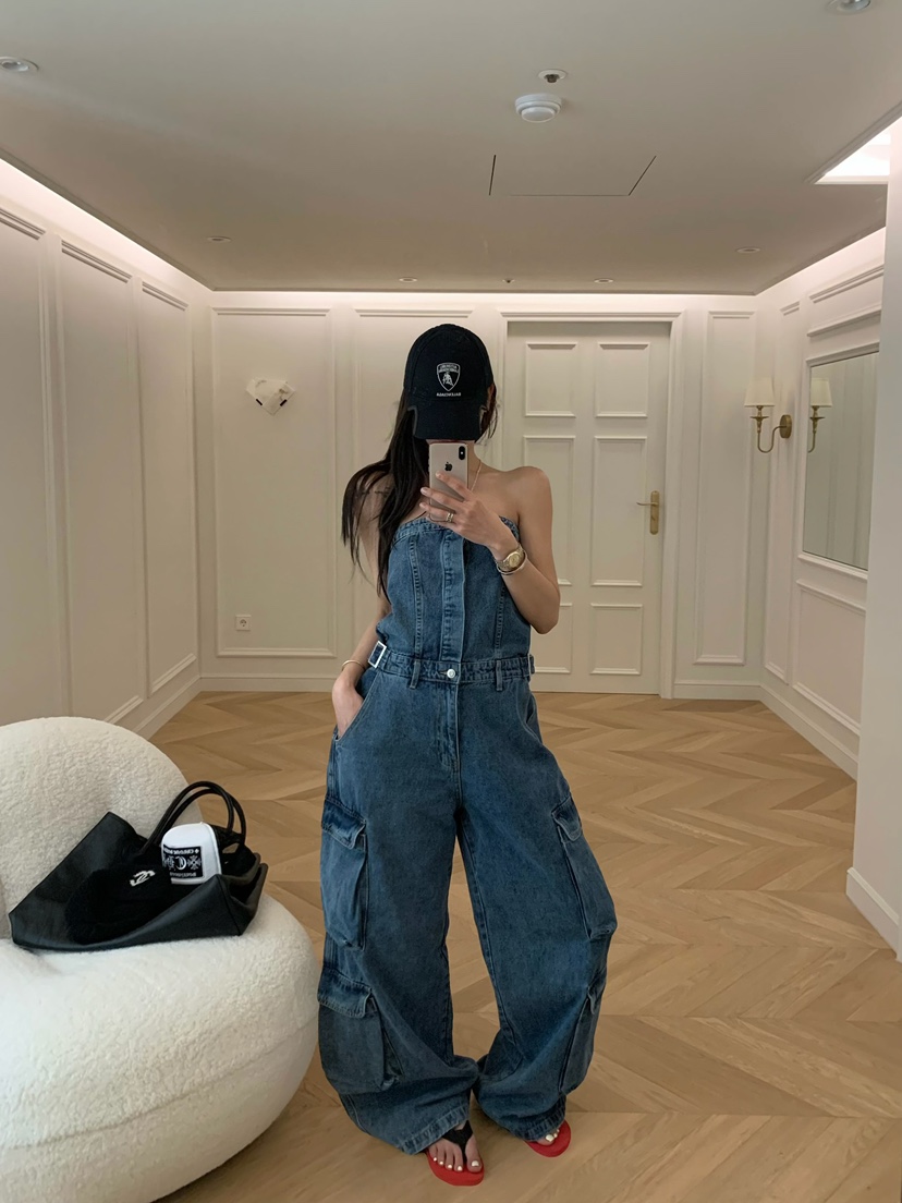 VIRKIN韓國東大門直郵女裝新款職業熱賣26春夏背帶褲口袋VIRKIN背帶褲