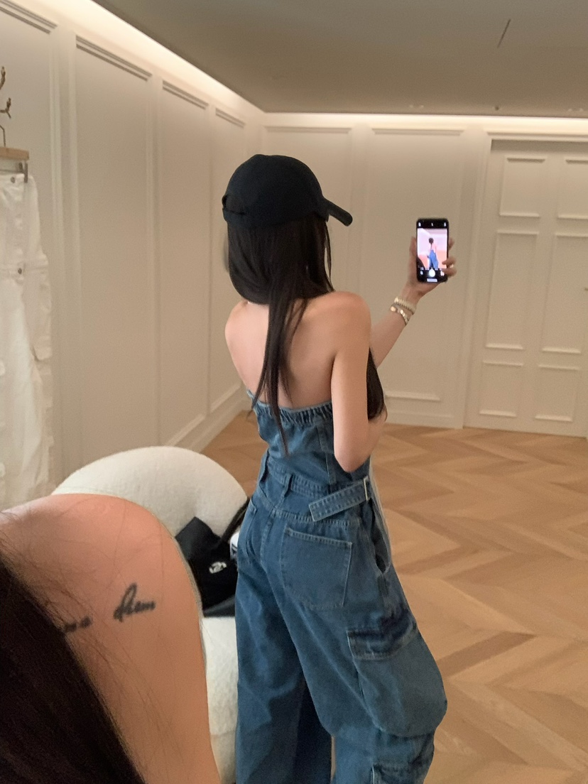 VIRKIN韓國東大門直郵女裝新款職業熱賣26春夏背帶褲口袋VIRKIN背帶褲