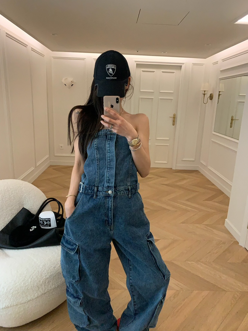 VIRKIN韓國東大門直郵女裝新款職業熱賣26春夏背帶褲口袋VIRKIN背帶褲