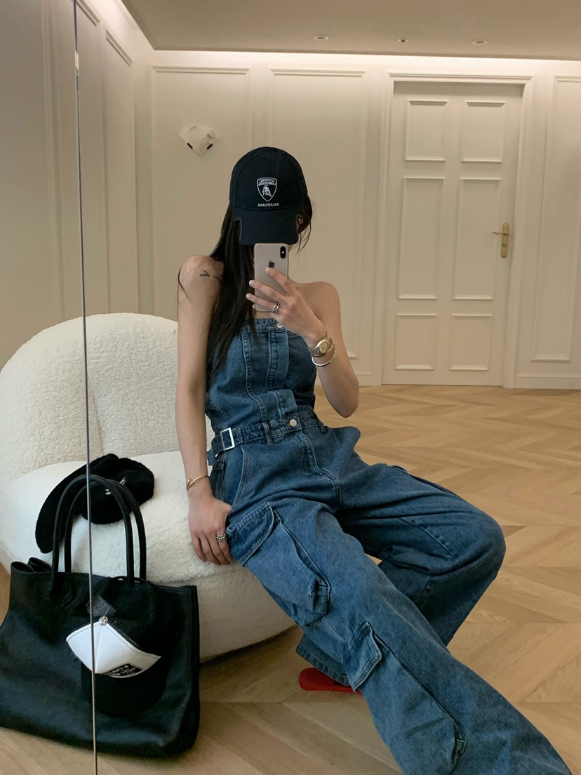 VIRKIN韓國東大門直郵女裝新款職業熱賣26春夏背帶褲口袋VIRKIN背帶褲