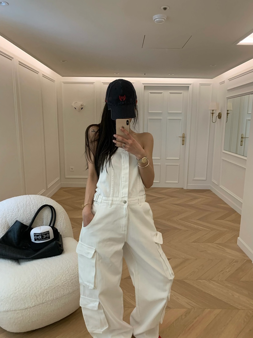 VIRKIN韓國東大門直郵女裝新款職業熱賣26春夏背帶褲口袋VIRKIN背帶褲