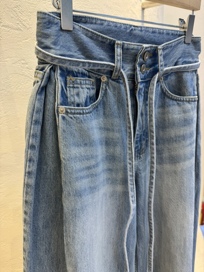 RIAH韓國代購女裝新款時尚推薦熱賣26春夏牛仔褲含腰繩褶裥RIAH牛仔褲