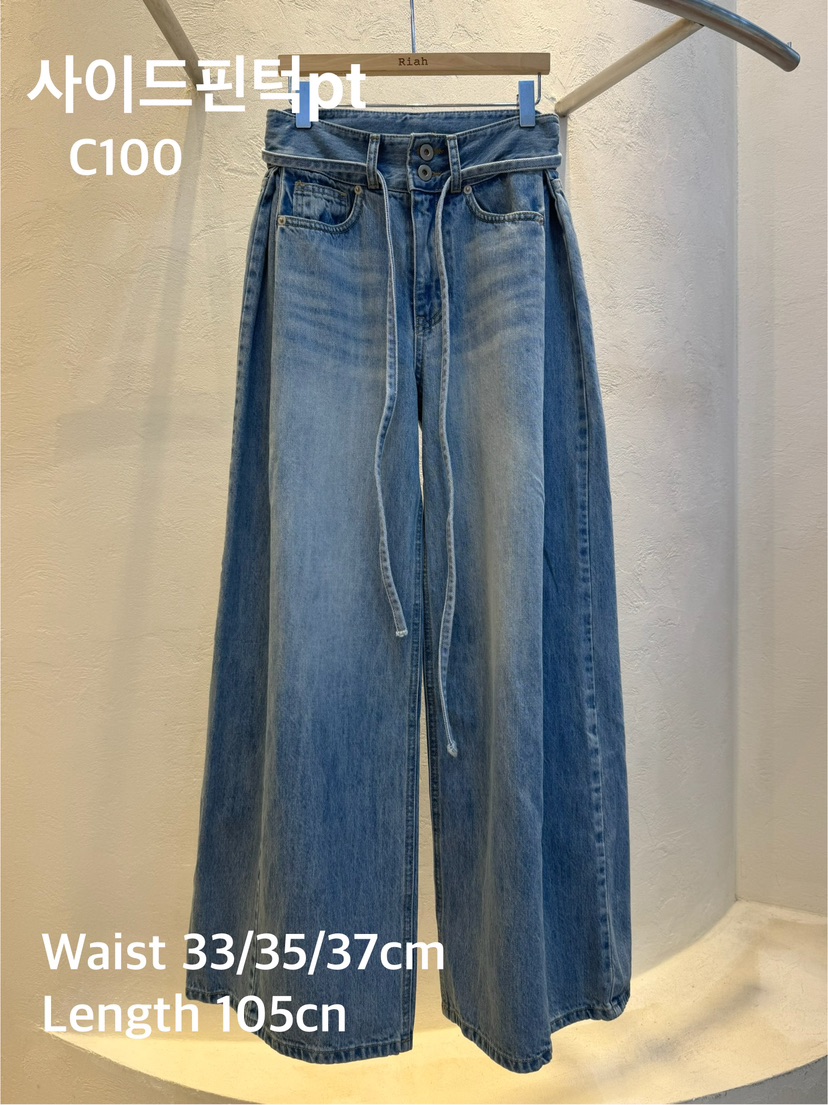 RIAH韓國代購女裝新款時尚推薦熱賣26春夏牛仔褲含腰繩褶裥RIAH牛仔褲