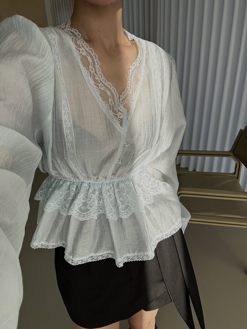 ZEROZERO韓國直郵實拍女士新款26春夏推薦襯衫蕾絲衫蕾絲ZEROZERO襯衫/蕾絲衫