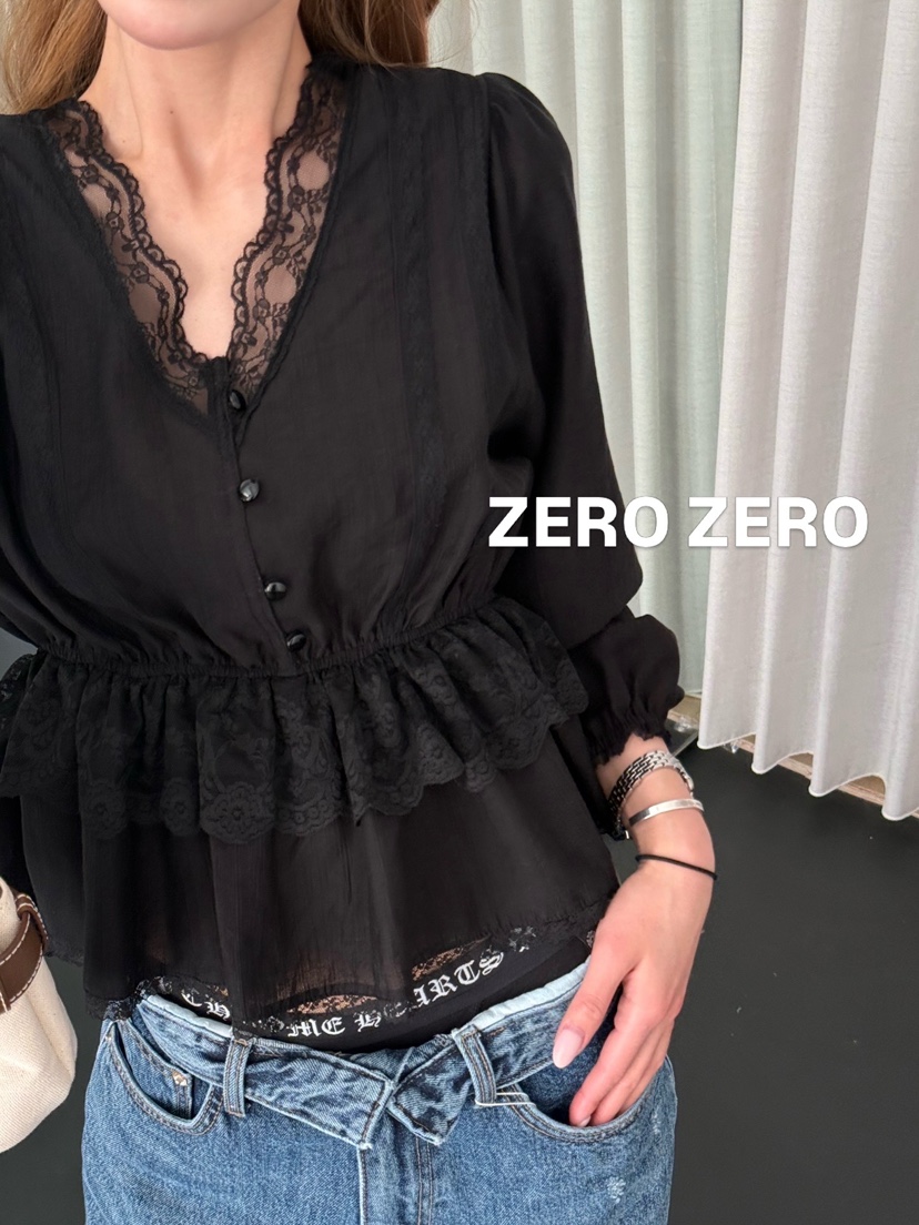 ZEROZERO韓國直郵實拍女士新款26春夏推薦襯衫蕾絲衫蕾絲ZEROZERO襯衫/蕾絲衫