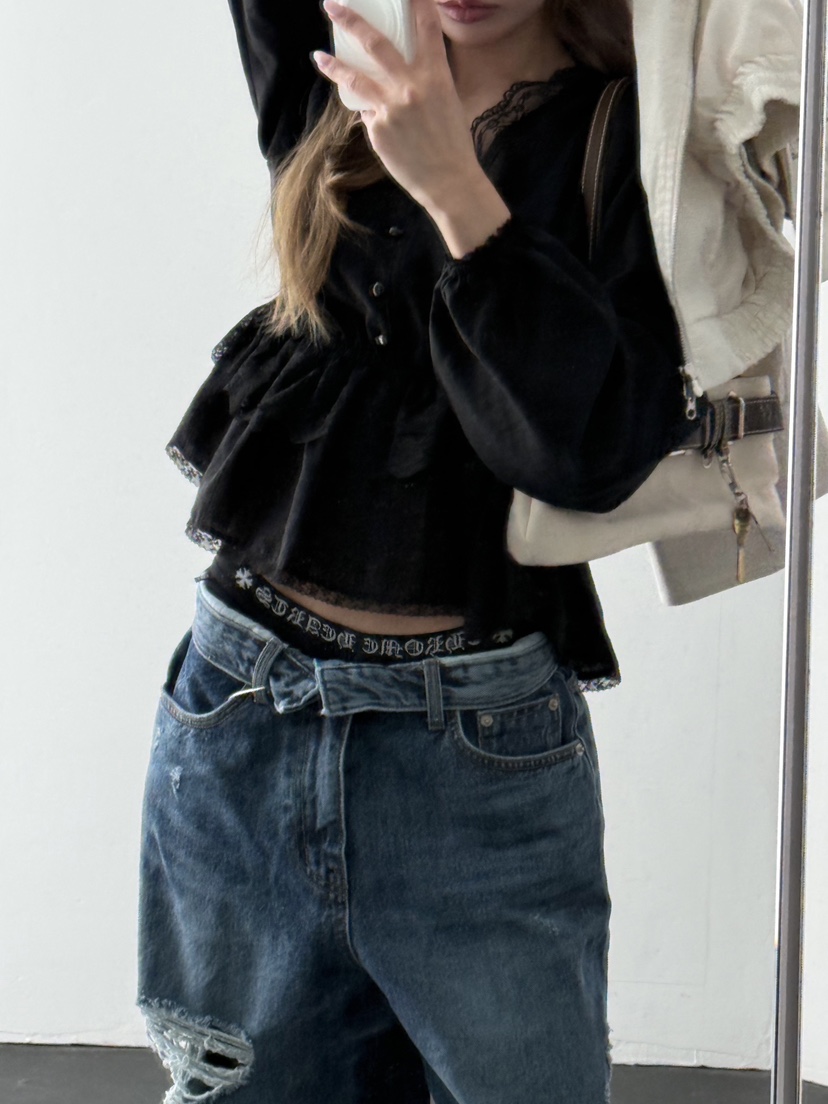 ZEROZERO韓國直郵實拍女士新款26春夏推薦襯衫蕾絲衫蕾絲ZEROZERO襯衫/蕾絲衫