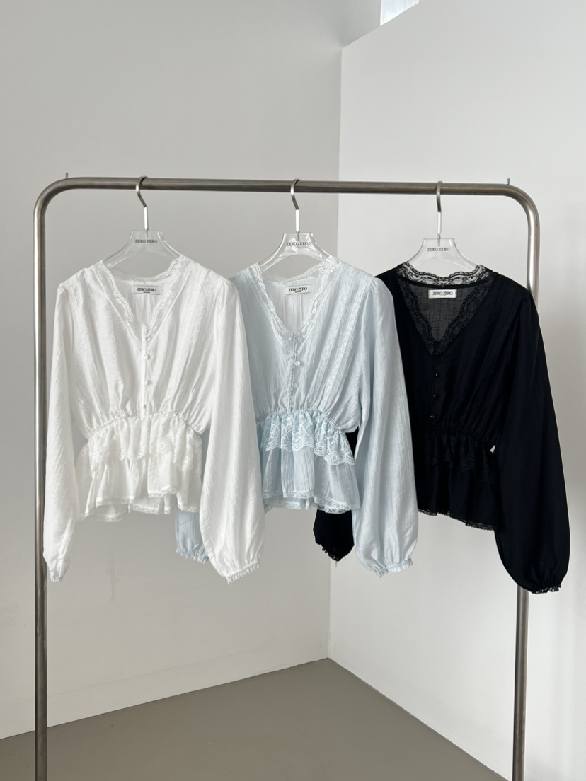 ZEROZERO韓國直郵實拍女士新款26春夏推薦襯衫蕾絲衫蕾絲ZEROZERO襯衫/蕾絲衫