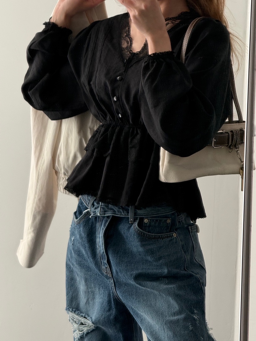 ZEROZERO韓國直郵實拍女士新款26春夏推薦襯衫蕾絲衫蕾絲ZEROZERO襯衫/蕾絲衫圖色1