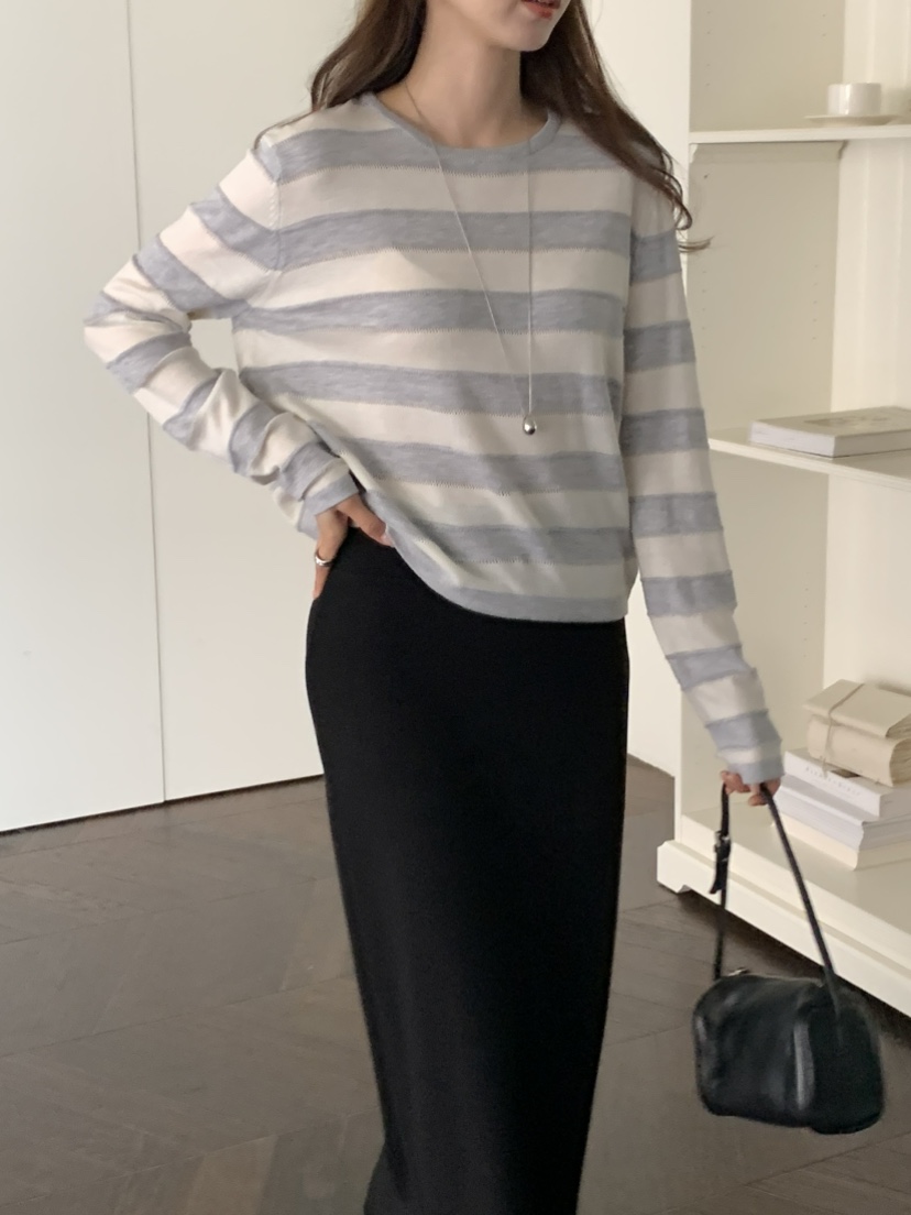 NOTICE韓國直郵女士新款人氣26春夏職業時尚針織衫寬松條紋NOTICE針織衫