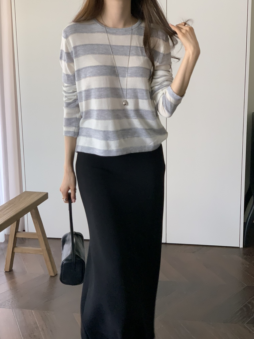 NOTICE韓國直郵女士新款人氣26春夏職業時尚針織衫寬松條紋NOTICE針織衫