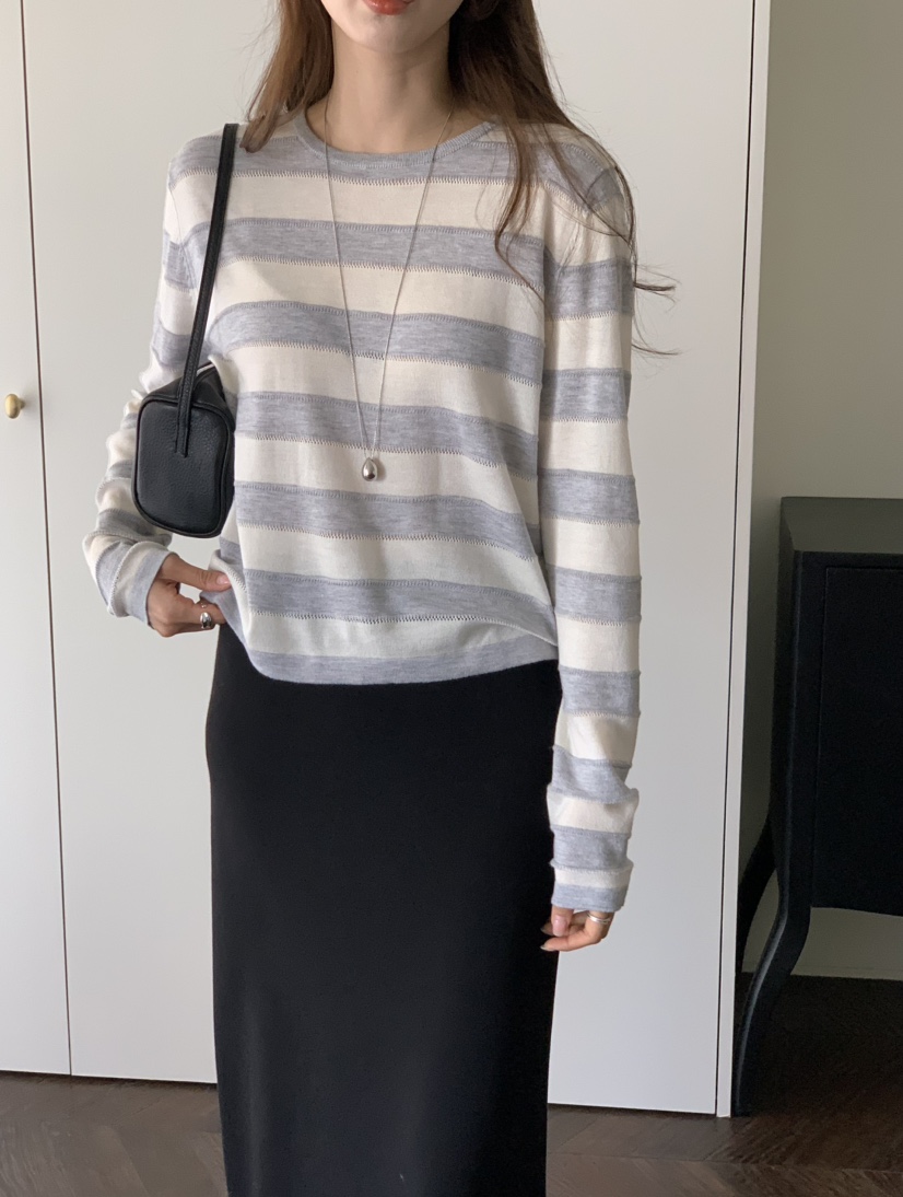 NOTICE韓國直郵女士新款人氣26春夏職業時尚針織衫寬松條紋NOTICE針織衫