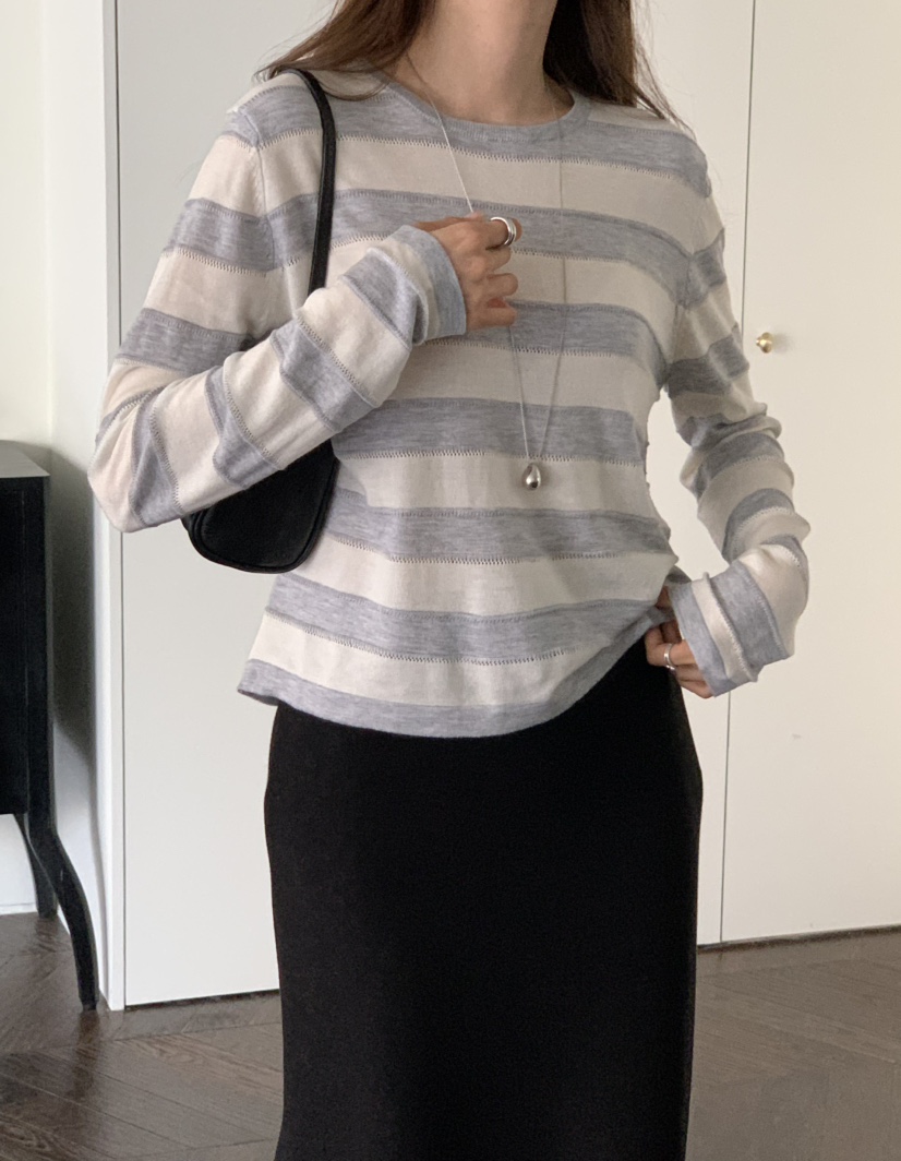 NOTICE韓國直郵女士新款人氣26春夏職業時尚針織衫寬松條紋NOTICE針織衫