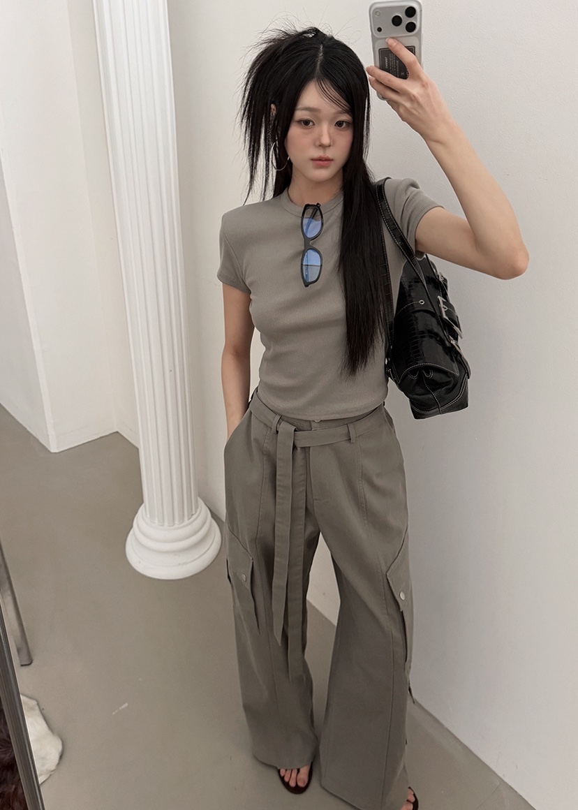 AMOOD韓國東大門直郵女士新款職業26春夏休閑褲含腰帶口袋AMOOD休閑褲