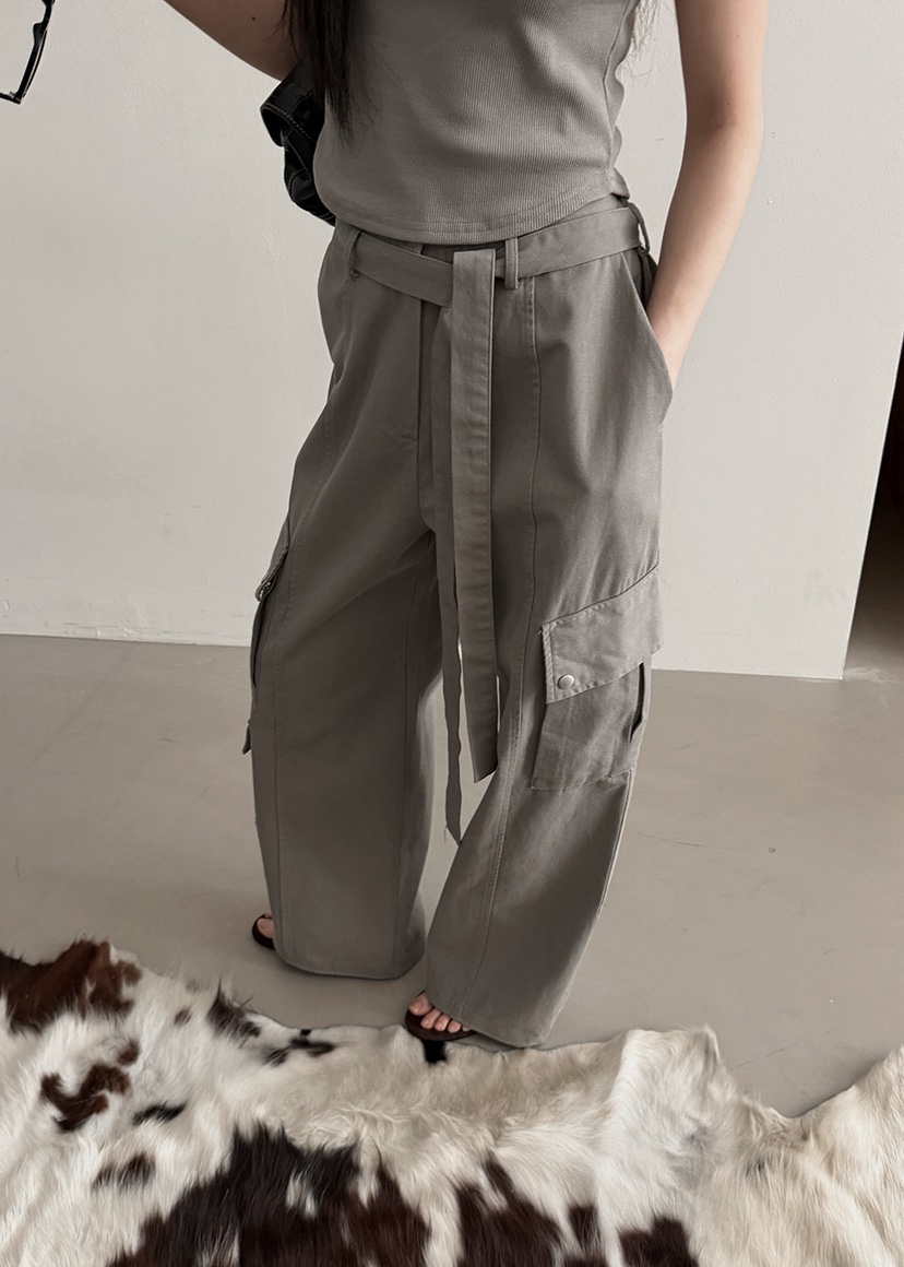 AMOOD韓國東大門直郵女士新款職業26春夏休閑褲含腰帶口袋AMOOD休閑褲