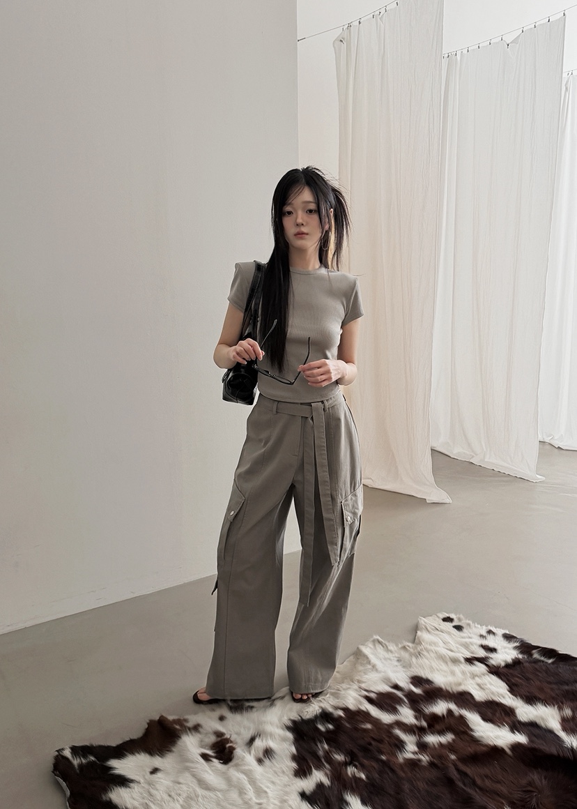 AMOOD韓國東大門直郵女士新款職業26春夏休閑褲含腰帶口袋AMOOD休閑褲