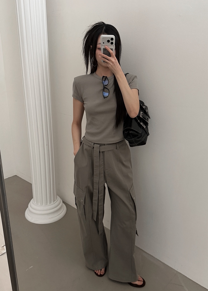 AMOOD韓國東大門直郵女士新款職業26春夏休閑褲含腰帶口袋AMOOD休閑褲