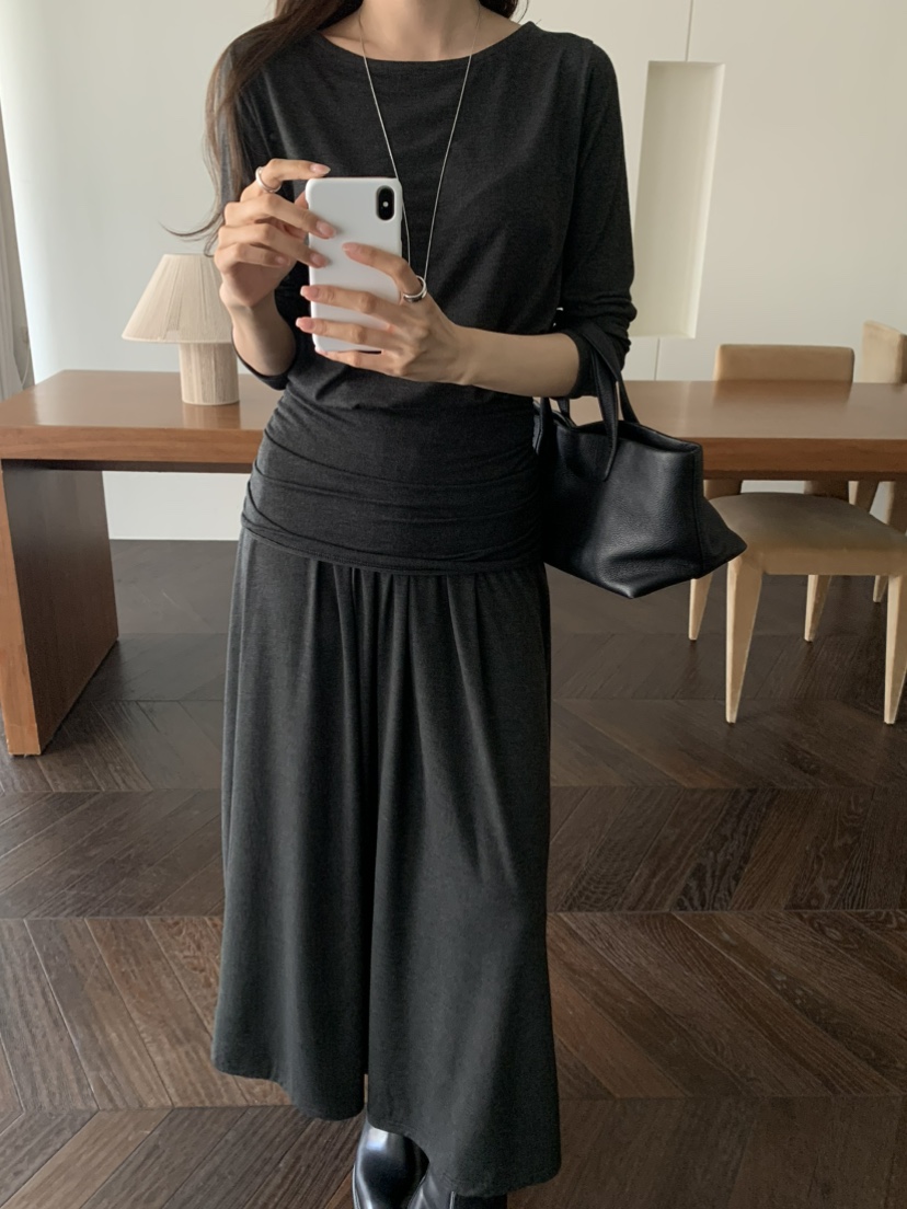 NOTICE韓國直郵實拍女裝新品推薦26春夏職業連衣裙褶皺長款NOTICE連衣裙