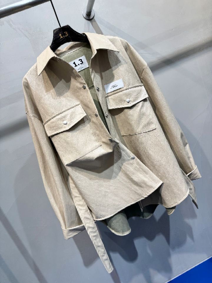 1.3韓國直郵實拍女裝新品職業26春夏休閑夾克含腰帶皮革1.3夾克