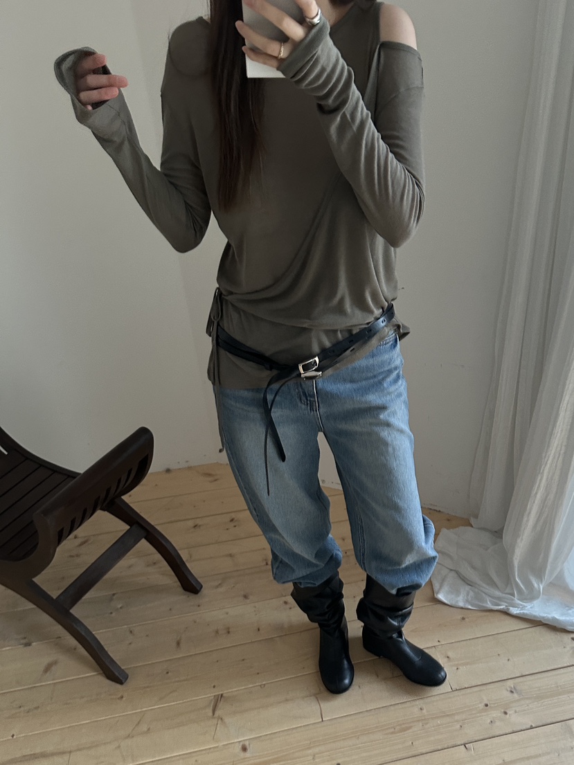 BOWIE韓國直郵實拍女裝新款26春夏休閑時尚職業熱賣長袖T恤BOWIE長袖T恤