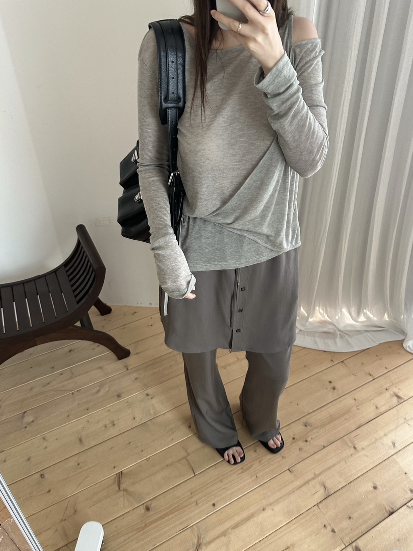 BOWIE韓國直郵實拍女裝新款26春夏休閑時尚職業熱賣長袖T恤BOWIE長袖T恤