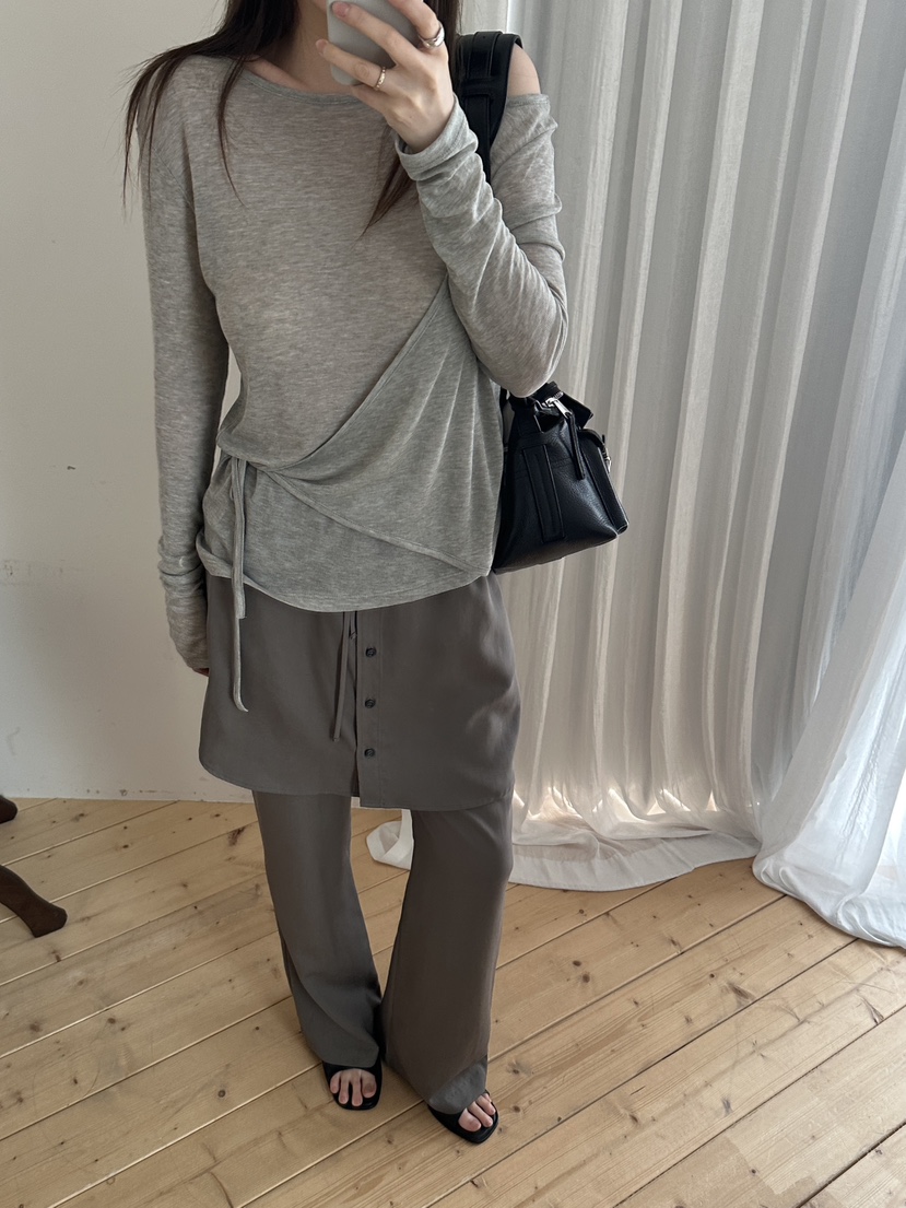 BOWIE韓國直郵實拍女裝新款26春夏休閑時尚職業熱賣長袖T恤BOWIE長袖T恤